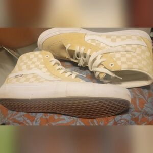 Vans Khaki And Tan, Canvas And Suede Checkerboard High-Tops